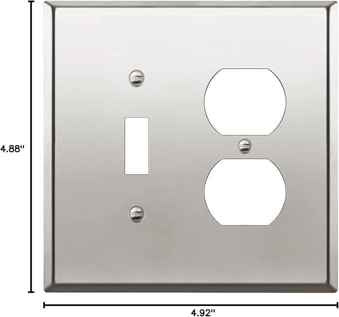 ENERLITES Combination Toggle Switch and Duplex Receptacle Metal Wall Plate, Stainless Steel 201 Outlet Cover, Corrosion-Resistant, Mid-Size 2-Gang 4.88" x 4.92", 771121M-PC, Polished Chrome