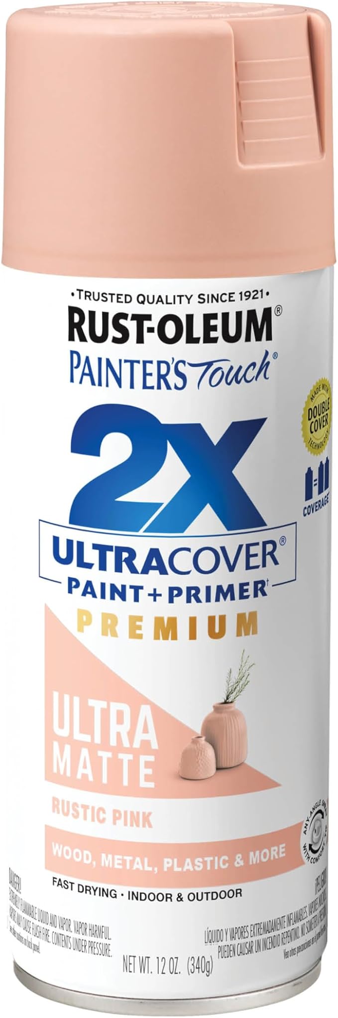 Rust-Oleum 355035 Painter's Touch 2X Ultra Cover Spray Paint, 12 oz, Ultra Matte Rustic Pink