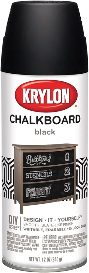 Krylon I00807 Chalkboard Aerosol Spray Paint, 12-Ounce, Black