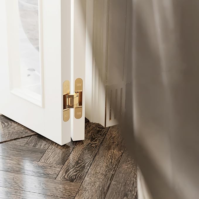 YAGU 5.5 inch Hidden Door Hinge 3 Way Adjustable Invisible Hinges for Doors Zinc Alloy Secret Door Hinges Concealed Door Butt Hinge 180 Degree Swing Matte Gold Door Hinge 1PC
