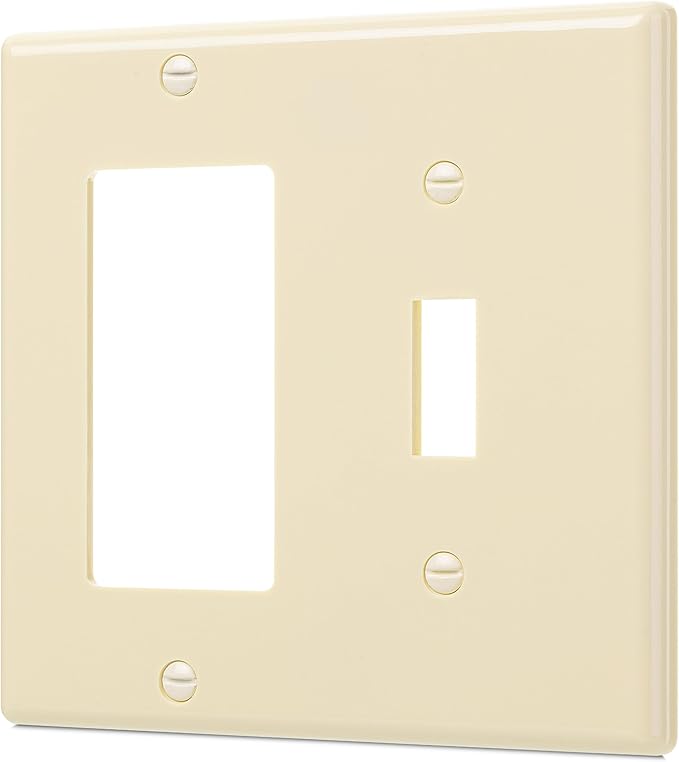Bates- Combination Wall Plate, Toggle Switch/Decorator, Light Almond, 4.5"x4.57"/Standard Size, 2 Gang Wall Plate