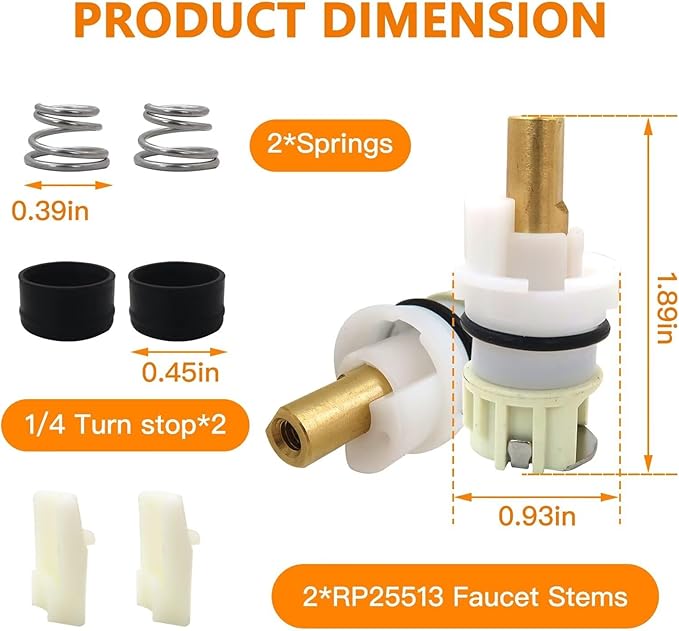 RP25513 Faucet Stem Assembly Kit - 2x Faucet Stem Repair for Delta Two Handle Bathroom, Kitchen, Sink, and Bathtub Faucets - Fix Leaks with Lasting Stem, Spring & Seat for Hot and Cold Water