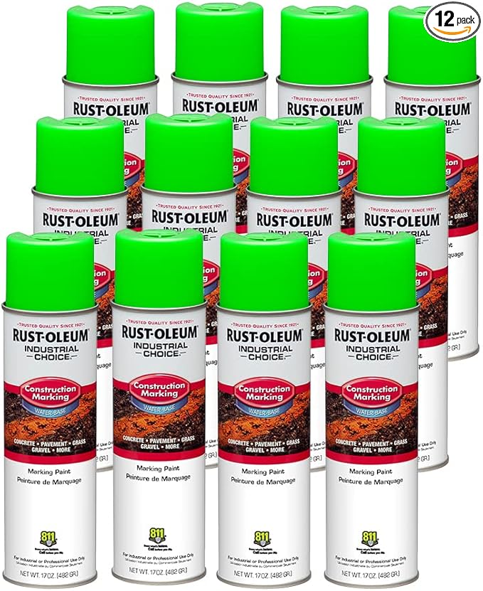 Rust-Oleum 264700-12PK Industrial Choice M1400 System Water-Based Construction Marking Paint, 17 oz, Fluorescent Green, 12 Pack