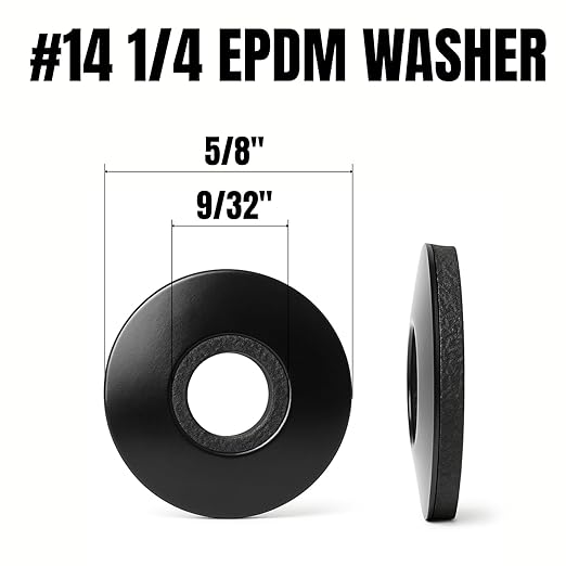 100 PCs 1/4" EPDM Bonded Sealing Washers, 304 Stainless Steel Rubber Washers for Screws, Leakproof Roofing & Siding Panels, Black
