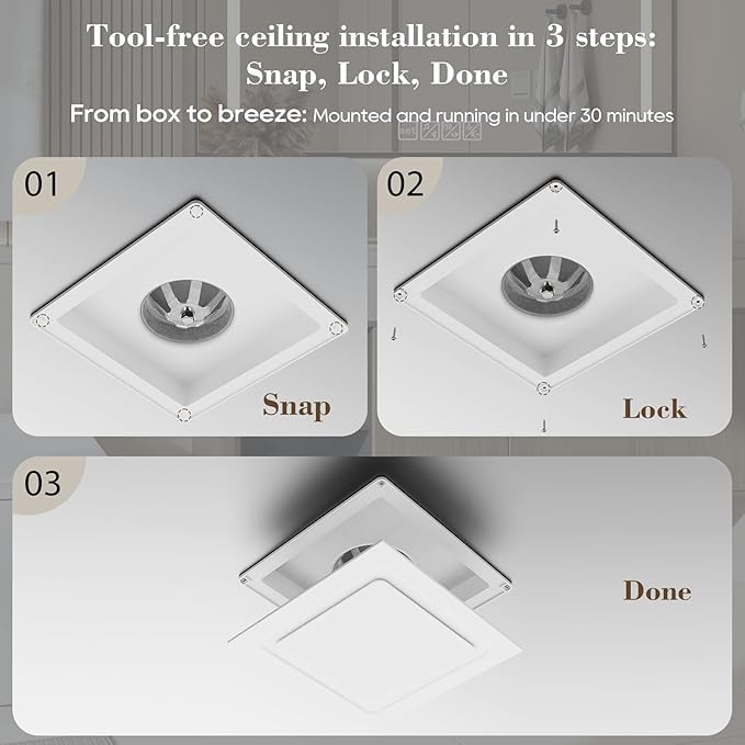 Orsong Bathroom Exhaust Fan 10" Panel Ultra Quiet without Light(8x8 Mount), 110CFM, 4" Duct for Bathroom/Garage/Home