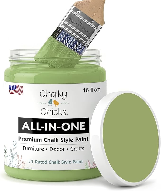 Chalky Chicks 16 Fl Oz Matte Lily Pad (Green) Chalk Paint for Furniture Without Sanding - No Prep Furniture Paint No Sanding All in One for Crafts, Wood, Walls, Cabinet, Metal, Dresser, Farmhouse