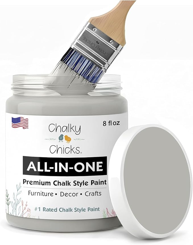 Chalky Chicks All-in-One Chalk Paint for Furniture or Cabinet - 8 Fl Oz - Matte Finish Mad Cloud (Light Gray) for Metal, Wood Furniture Paint - No Sanding All-in-One for Home Decor & Crafts, USA Made