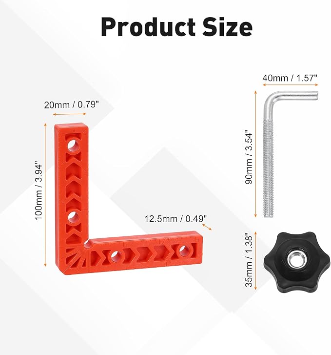 HARFINGTON 4Pcs Corner Clamp 90 Degree 4" Right Angle Clamp Set for Woodworking, ABS Plastic Positioning Square Tool for Picture Frame Box Cabinets Drawers, Orange