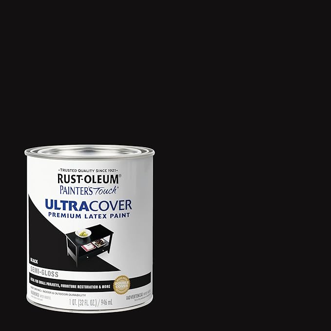Rust-Oleum 1974502 Painter's Touch Latex Paint, Semi-Gloss Black,32 Fl Oz (Pack of 2)