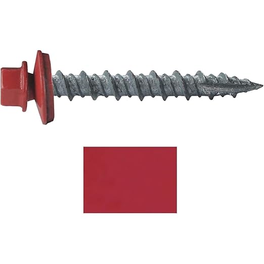10 x 1-1/2" Crimson RED Metal Roofing Screws - Hex Washer Head- Self-Starting/Tapping - EPDM Washer. 1 x 250 Count Bag - 250 Screws