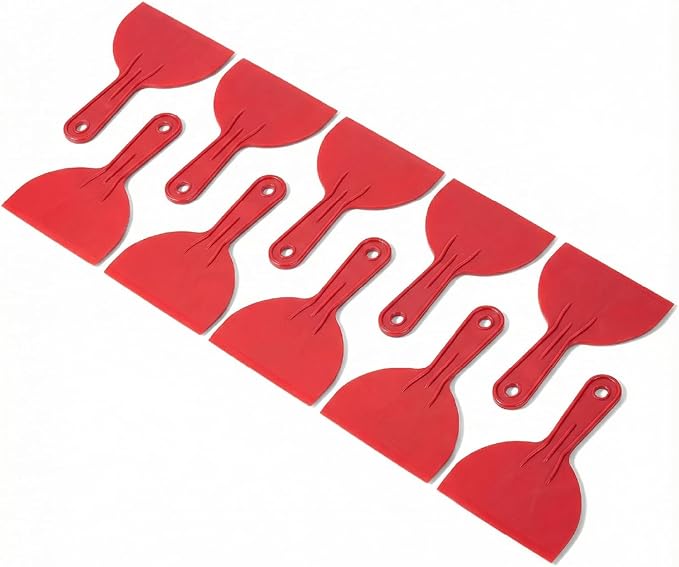 Bates- Plastic Putty Knife Set, 6 Inch, 10 Pack, Red, Flexible Paint Scraper Tool for Spackling, Spackle Tool, Plastic Putty Knife Scraper, Solvent Resistant