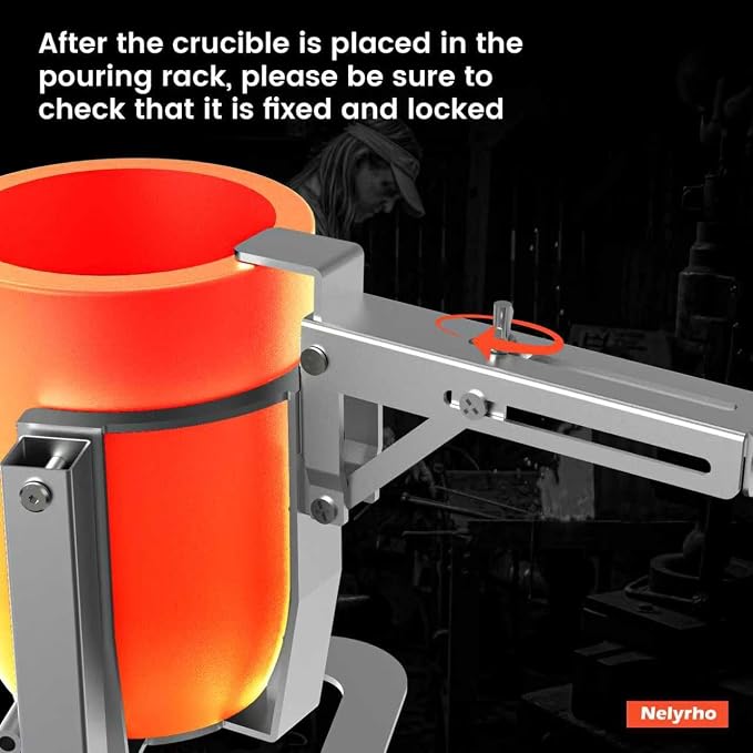 Nelyrho Handheld Crucible Pouring Tongs with Crucible #5 (7kg-15lbs) | Includes pouring rack and graphite crucible, designed for use with melting furnaces, casting gold, silver, aluminium, brass