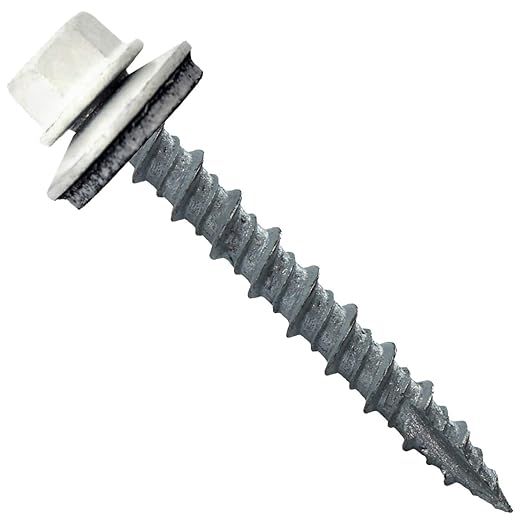 10 x 1-1/2" Bone White Metal Roofing Screws - Hex Washer Head- Self-Starting/Tapping - EPDM Washer. 1 x 250 Count Bag - 250 Screws