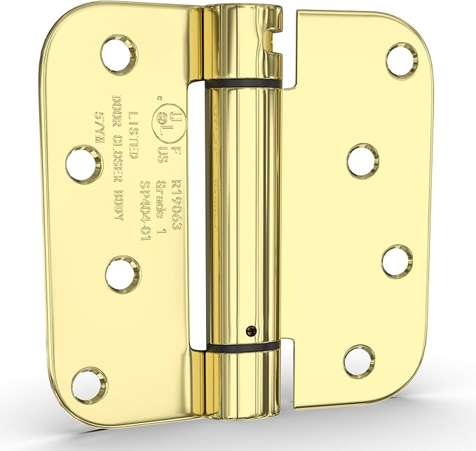goldenwarm 2pack Polished Brass Door Hinges 4 Inch Self Closing Spring Door Hinge with 5/8" Radius Corners - Adjustable Door Closing, Residential & Heavy-Duty Hardware