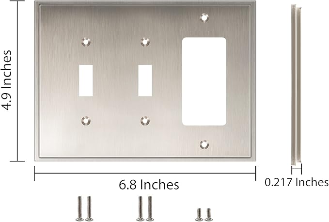 Henne Bery Soft Modern Decorative Wall Plate Switch Plate Outlet Cover (Double Toggle/Single Decorator, Satin Nickel)