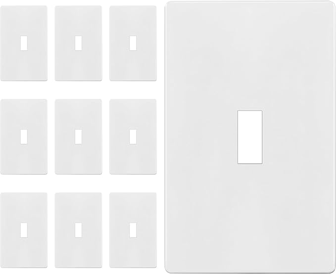 ENERLITES Screwless Toggle Switch Wall Plate, Child Safe Light Switch Cover, Standard 1-Gang 4.68" x 2.93", Unbreakable Polycarbonate Thermoplastic, UL Listed, SI8811-W-10PCS, Glossy White, 10 Pack
