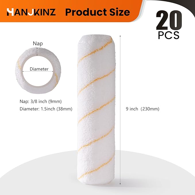 9 Inch Microfiber Paint Roller Covers, 20 Pack, Paint Rollers 9 Inch (3/8" Nap), Large Paint Rollers, Paint Supplies for Painting Walls