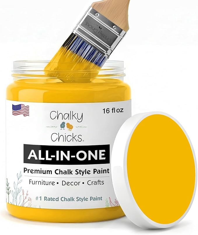 Chalky Chicks 16 Fl Oz Matte Bees Knees (Yellow) Chalk Paint for Furniture Without Sanding - No Prep Furniture Paint No Sanding All in One for Crafts, Wood, Walls, Cabinet, Metal, Dresser, Farmhouse