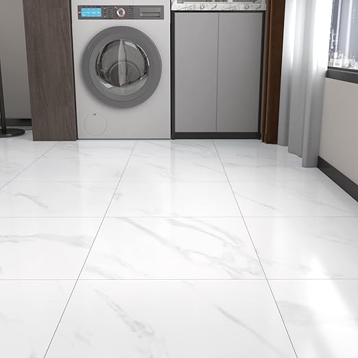 WESTICK White Marble Peel and Stick Floor Tile Bathroom Self Adhesive Floor Tiles Peel and Stick Waterproof Kitchen Flooring Tiles Removable Marble Tile for Bedroom Living Room Camper 5 Pcs 12" x 12"