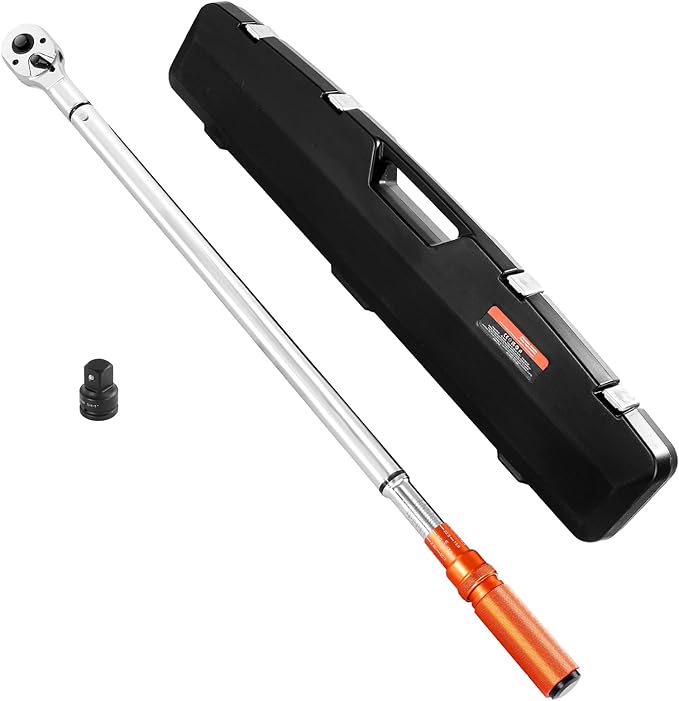 VEVOR 3/4 Inch Drive Click Torque Wrench 100-600 Ft-Lb / 136-814Nm | 1 Inch Adapter, Split Beam, 48" Length, less effort for Off-road Equipment, Trucks, Motor Homes & Drilling Platform