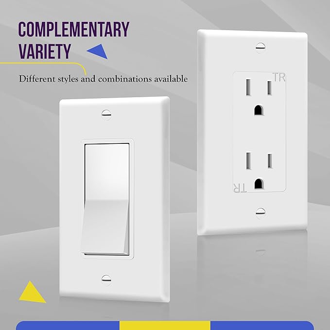 ENERLITES Decorator Light Switch or Receptacle Outlet Wall Plate, Size 1-Gang 4.50 Inches x 2.76 Inches, Unbreakable Polycarbonate Thermoplastic, 8831-W-5PCS, White (5 Pack), UL Listed