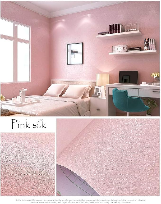 Cohoo Home Silk Pink Wallpaper Peel and Stick Contact Paper Pink Textured Silk Wallpaper Stick and Peel Self Adhesive Removable Paper Bedroom Wall Sticky Girls Drawer Liner Waterproof 15.7inW 197inL
