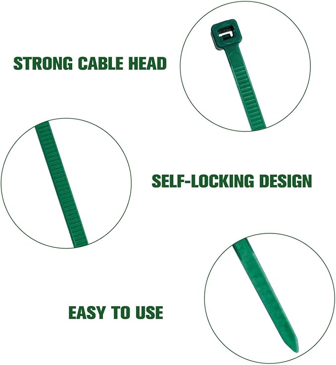 Zip Ties 6 inch, 1000 Pack Green Zip Ties, Green Cable Ties Self-Locking Nylon Cable Ties with 40 lbs Tensile Strength,Wire Ties for indoor and outdoor use.
