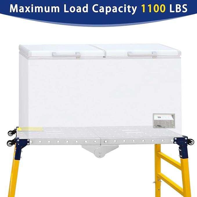 VKE Galvanized Steel Large Work Platform Support 1000 lbs 47"x14", Height 23 to 35 inches Adjustable Folding Portable Platform, Corrosion Resistance Platform Ladders with Rollers Easy to Move Store