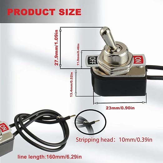 Heavy Duty Toggle Switch SPST 2 Pin ON/Off Rocker Toggle Switch 6A/125V 3A/250V for Car Truck Boat Marine Black Shell(2PCS)