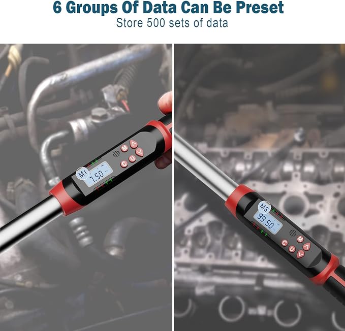 Leolee 3/8-Inch Drive Digital Torque Wrench with Angle, 5-99.5 Ft-Lb | 6.8-135Nm, ±2% Accuracy, Preset Value, Data Storage, Buzzer, LED Flash Notification, for Automotive, Motorcycle Engine Repair