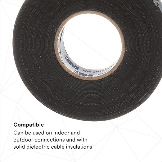 3M Temflex Rubber Splicing Tape 2155, 1-1/2 in x 22 ft, General Purpose Self-Fusing Electrical Insulating Tape, Black, HT002001119, 1 Roll