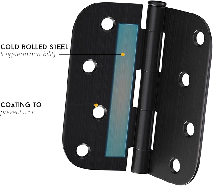 3 Pack goldenwarm 4 inch Oil Rubbed Bronze Door Hinges Exterior Door Hinges - Residential Hinges for Interior and Exterior Doors, 5/8" Radius Corners, Iron