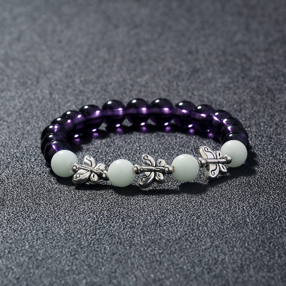 Purple Glass Beads Retro Butterfly Sky Blue Luminous Ball Bracelet Bracelet