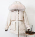 Large Natural Raccoon Fox Fur Hooded Winter Down Coat