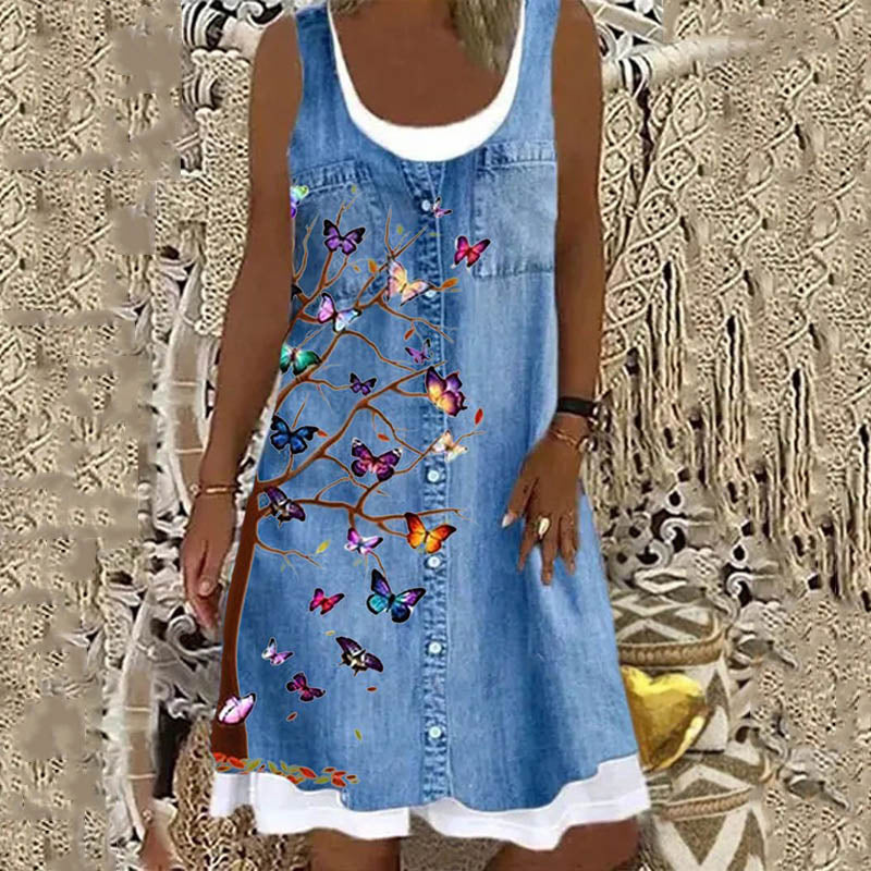 Plus Size Women's Skirt Summer Blue Dress