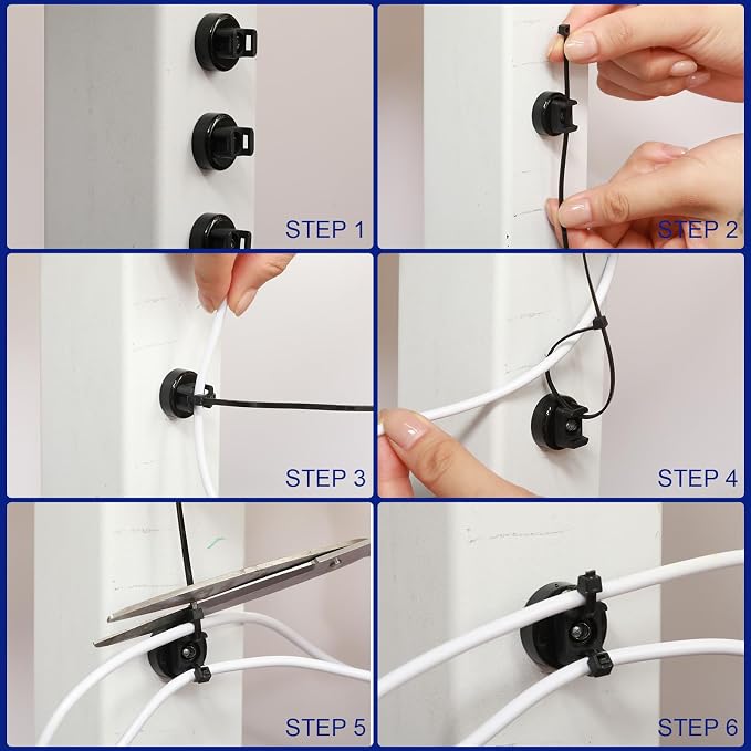 Yookeer 80 Pieces Magnet Zip Tie Mount 22 mm Heavy-duty Magnetic Zip Tie Mounts 22LBS Strong Multipurpose Wire Cable Holder Mount for Home Office Wire Management Marine Electrical Wiring