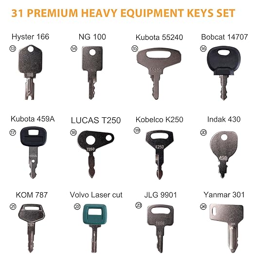31-Piece Heavy Equipment Key Set: Universal Master Keys Compatible with CAT, John Deere, Komatsu, Kubota, JCB & 10+ Brands