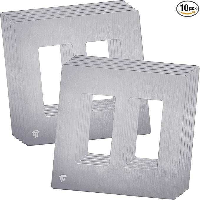 ENERLITES Elite Series Screwless Decorator Wall Plate Child Safe Outlet Cover, Size 2-Gang 4.68" H x 4.73" L, Unbreakable Polycarbonate Thermoplastic, SI8832-BSV, Brushed Silver (10 Pack)
