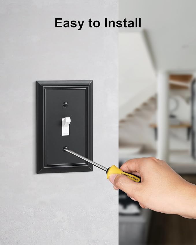 6-Pack Single Toggle Light Switch Cover Plate, Durable Natural Bamboo Fiber Decorative Switch Plate Covers, Matte Black 1 Gang Wall Plate, Corrosion Resistant