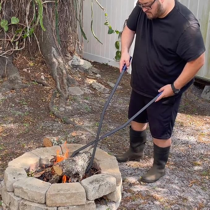 40in Fire Tongs for Fire Pit Heavy Duty Manganese Steel | Firewood Grabber Tool Metal Log Grabber for Large Logs Rustproof Safely Moves Firewood Outdoor Bonfire Campfire