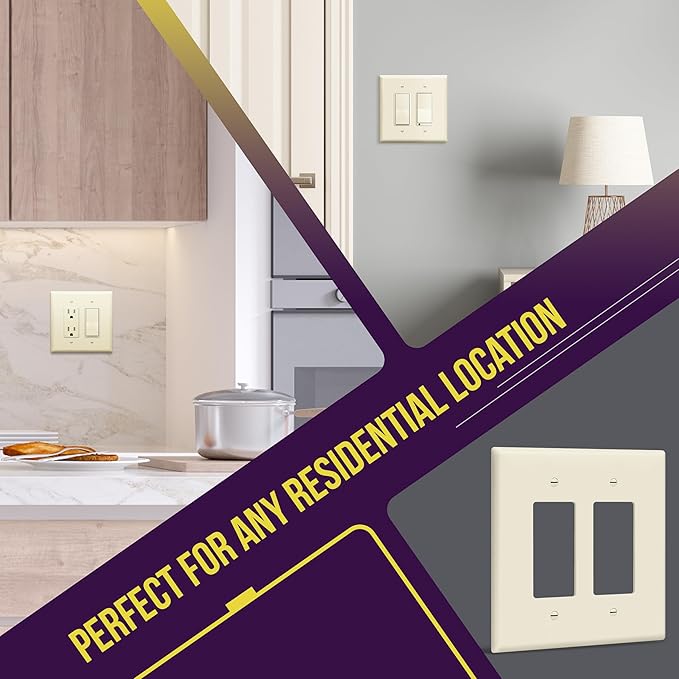 ENERLITES Double Decorator Switch Cover, Two Gang Outlet Wall Plate, Gloss Finish, Oversized 2-Gang 5.50" x 5.50", Unbreakable Polycarbonate Thermoplastic, UL Listed, 8832O-LA, Light Almond
