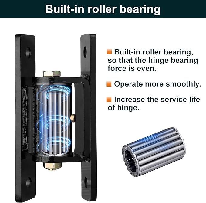 Heavy Duty Gate Hinges,7in Bolted or Welded On Large Wood/Metal Gates, 1100lbs Max Load,Roller Bearing Hinges，90° Smooth Opening Inward or Outward for Fences, Yard,Barn, Shed,Driveway Gate,2pack