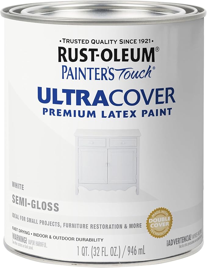 Rust-Oleum 1993502 Painter's Touch Ultra Cover Multi-Purpose Brush-On Paint, 1 Quart, Semi-Gloss White