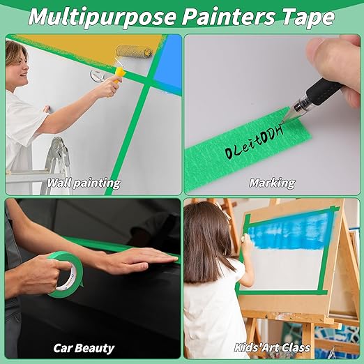 Oleitodh 15 Rolls Green Painters Tape Bulk 1 inch x 825 Yards, Painters Masking Tape No Residue Wall Painting Tape Artist Tape Trim Edge Finishing Tape for Wall Painting Decoration DIY Supplies