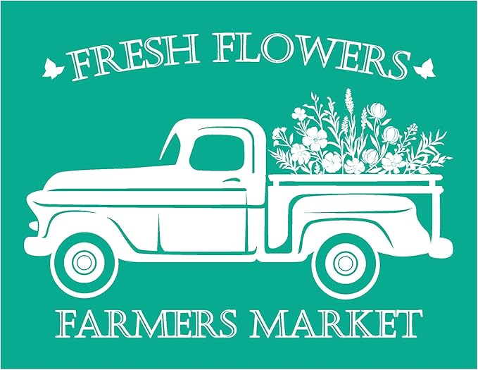 Fresh Flowers Farmers Market Stencil, Chalk Paste Screen Transfer, Reusable Self-Adhesive Screen Printing Stencils for Wood, Fabric, Pillows, Walls DIY Home Decor