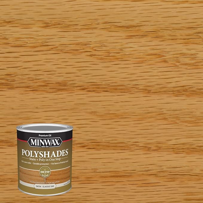 Minwax PolyShades Wood Stain + Polyurethane Finish – Quart, Classic Oak, Satin