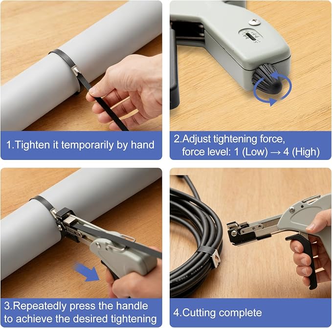 Metal Zip Tie Cutter, Stainless Steel Cable Tie Gun with Adjustable Tension & Automatic Cutter for Stainless Steel Tie Wrap with Free Zip Tie Release Tool, Single-Hand Operated
