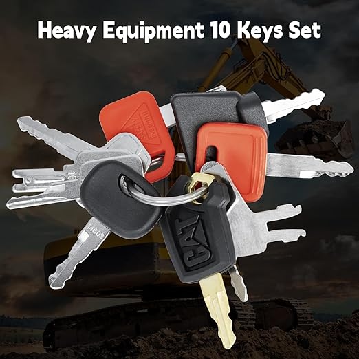 10 PCS Heavy Equipment Key Set, Construction Ignition Master Key Kit Compatible with John Dee re Hitachi Case New Holland Bobcat JLG Komatsu Hyster Caterpillar and More