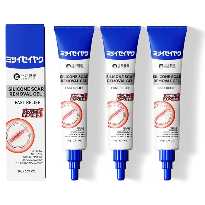 DRMITSUI Silicone Scar Gel for Old and New Scars, Scar Treatment for Acne Surgical Burn and Stretch Marks, Medical Grade Silicone Scar Gel, Fast Absorbing, 20g 0.71oz (Pack of 3)