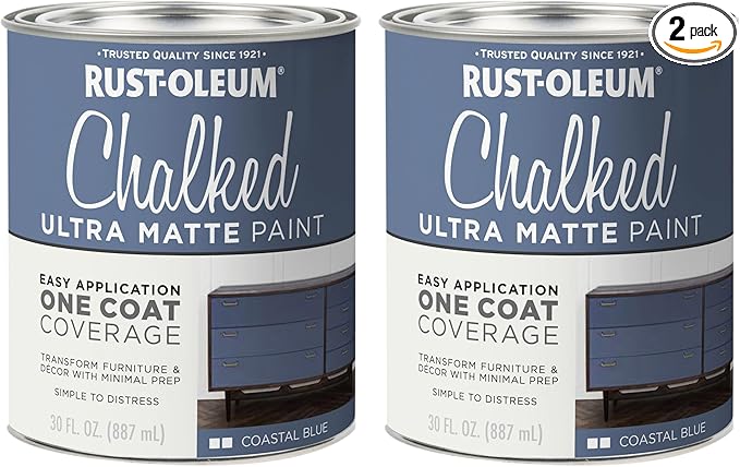 Rust-Oleum Coastal Blue Chalked All-in-One Ultra Matte Paint | One Coat Coverage | No Primer, Sanding, Or Topcoat Needed | Easy Clean Up | Made in USA | 30 OZ | 2 Pack